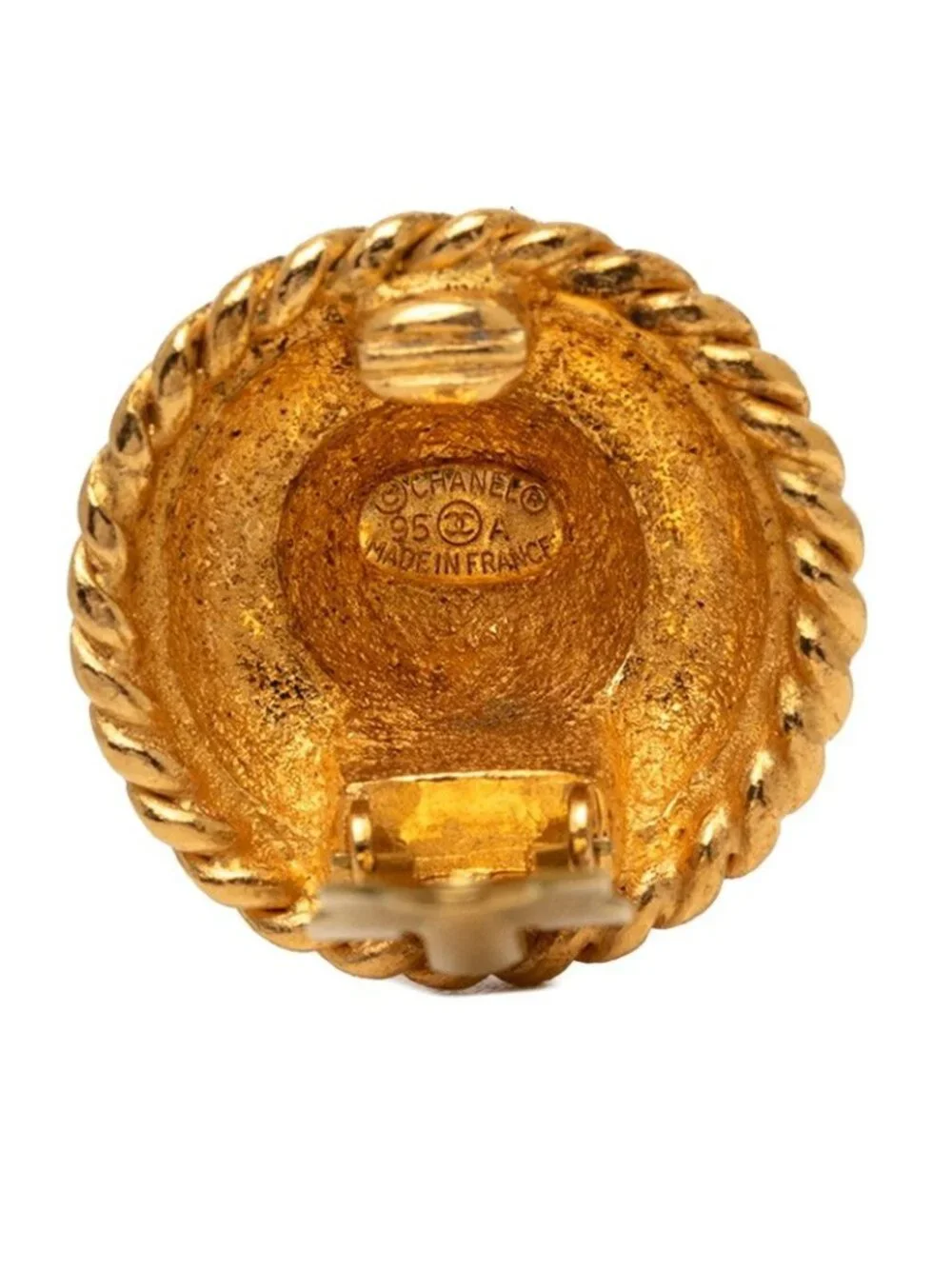 Chanel Vintage Logo Earrings Gold Plated